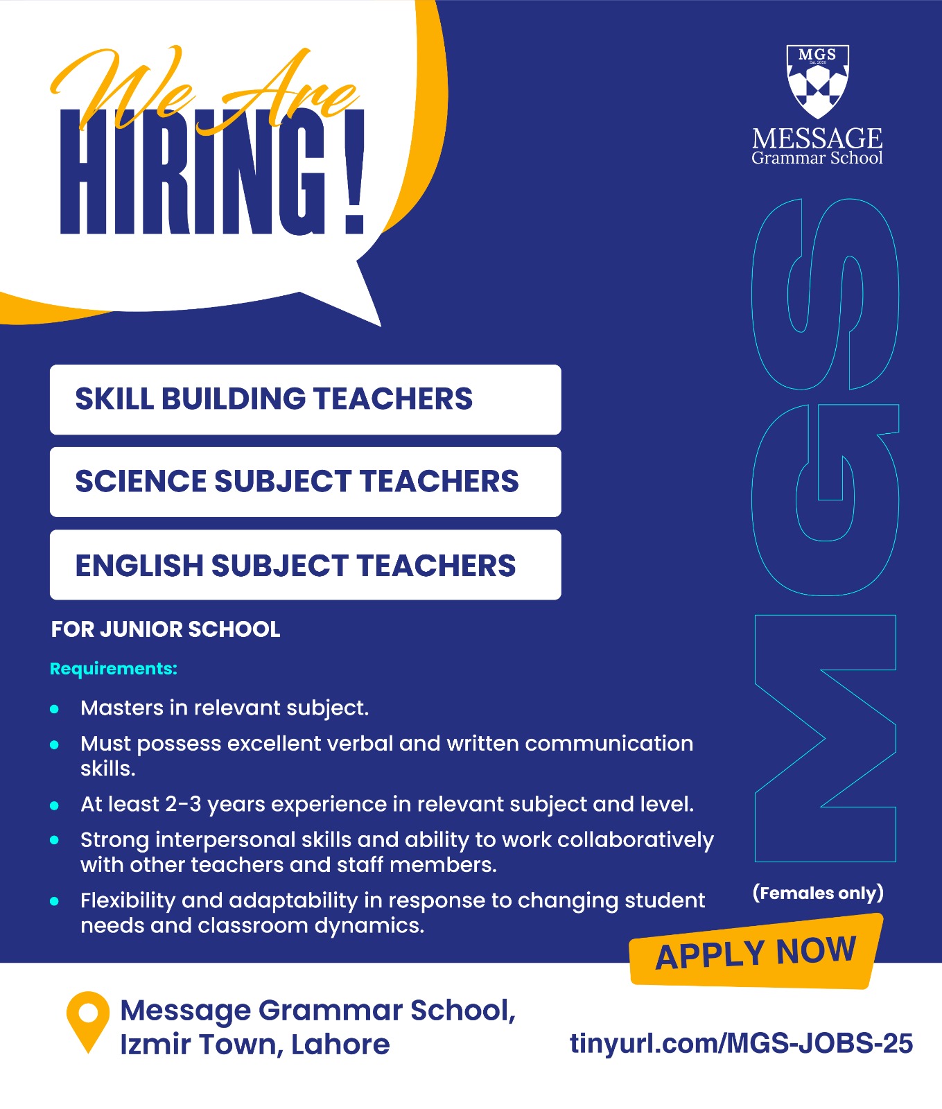 Subject Teachers for Junior School