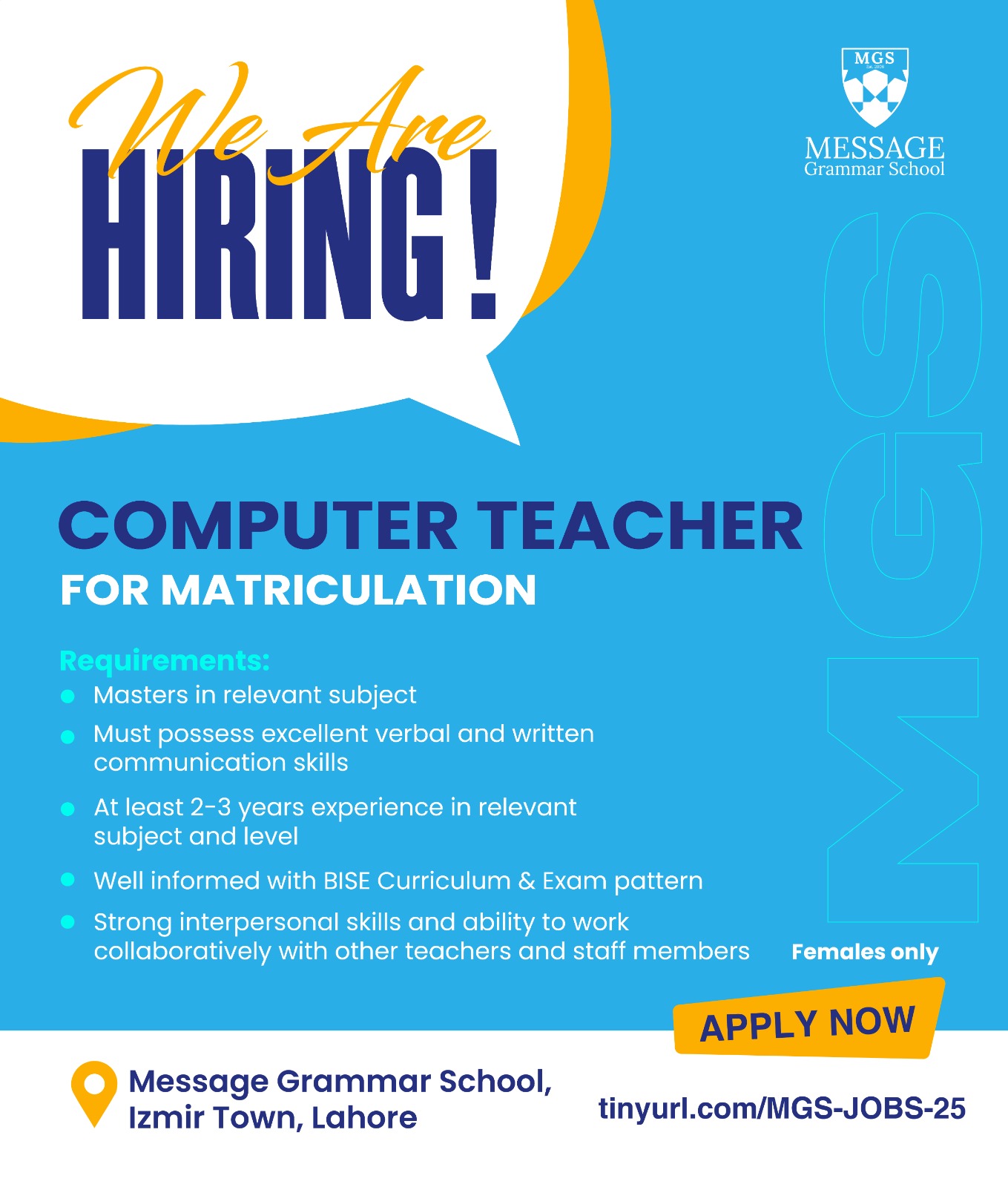 Computer Teacher for Matriculation