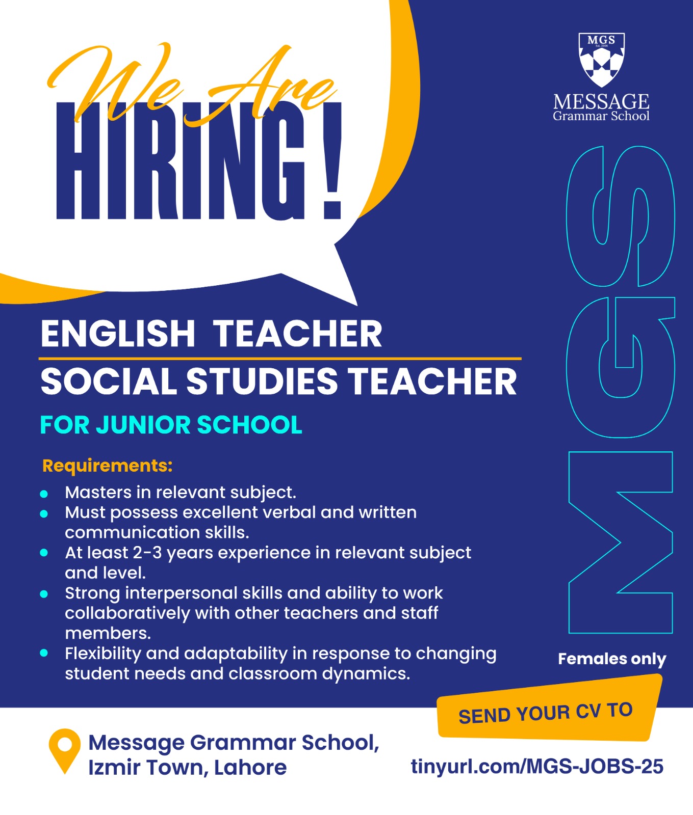 English / Social Studies Teacher (For Junior School)