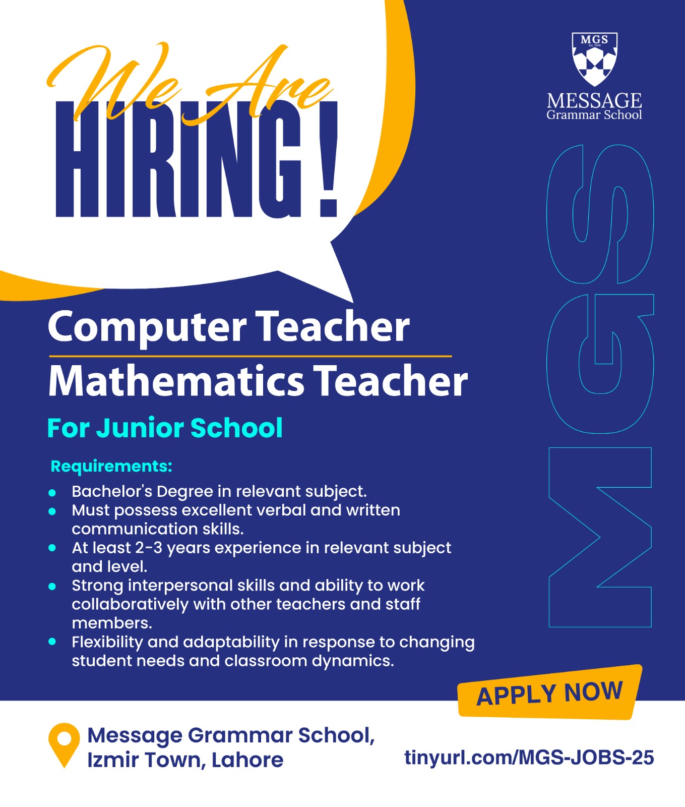 Computer / Mathematics Teacher for Junior School